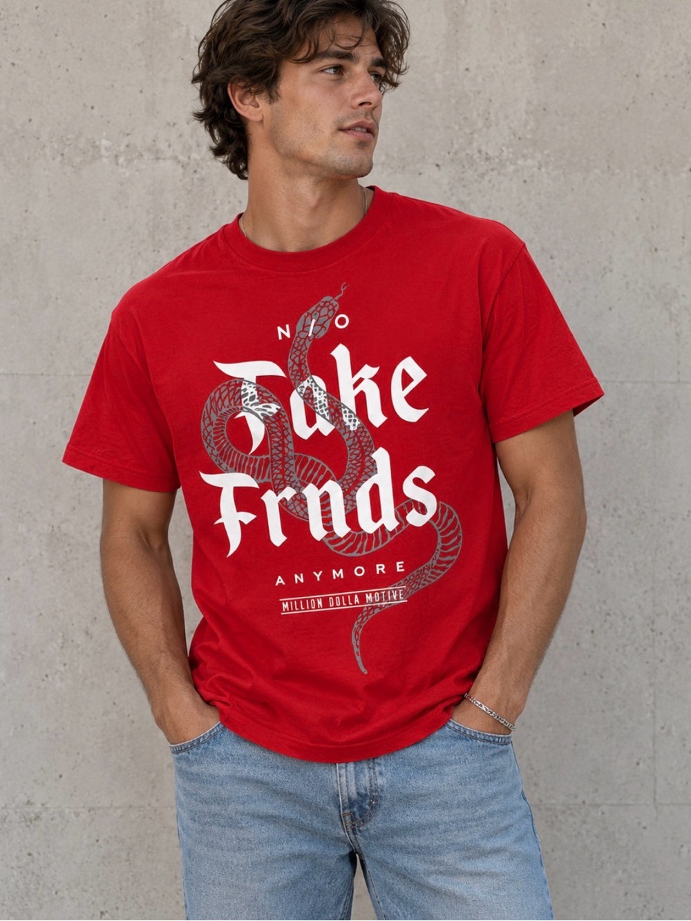 Million Dolla Motive Red Snake Graphic Tee - No Fake Frnds Print Mens Size 2X